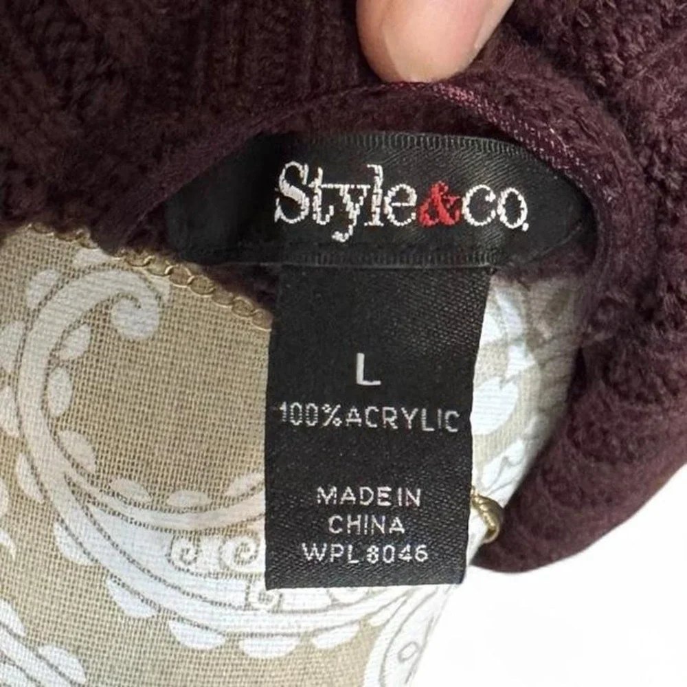 Style & Co Maroon Toggle Knit Sweater Vest L Sleeveless Cardigan Grunge Emo boho - Picture 4 of 4